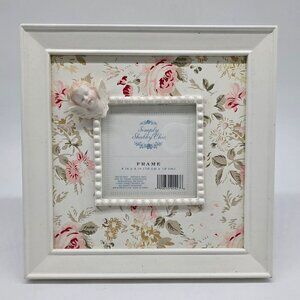 Simply Shabby Chic White 4"x4" Photo Frame With Floral Background & Angel Accent